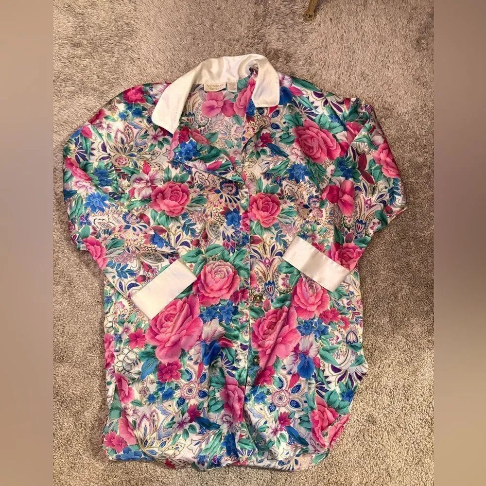 Vintage Victoria’s Secret Gold Label 90s Satin Floral NightShirt Sleep P/S